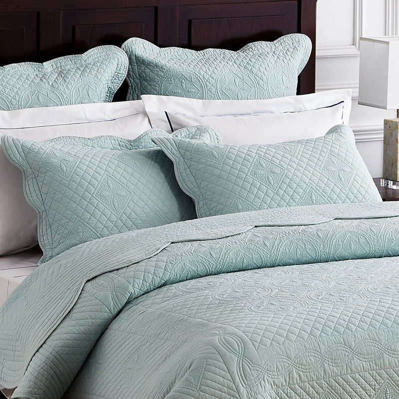 Calla Angel Sage Garden Luxury Pure Cotton Quilted Standard Pillow Sham 20" x 26" By Calla Angel, Light Aqua, Standard - Image 4